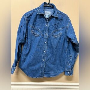 Schaefer Outfitter Denim Pearl Snap Western Button Down Work Shirt Size Small